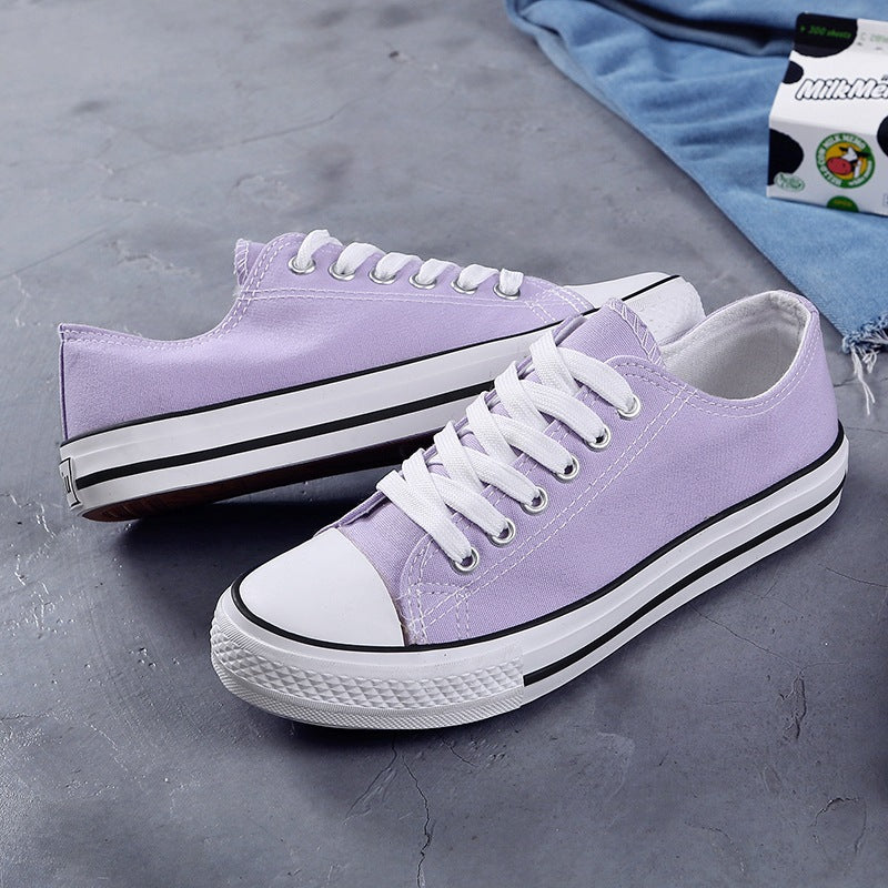 Women's Korean Evergreen Colored Flat Schoolgirl Candy Canvas Shoes Newgew