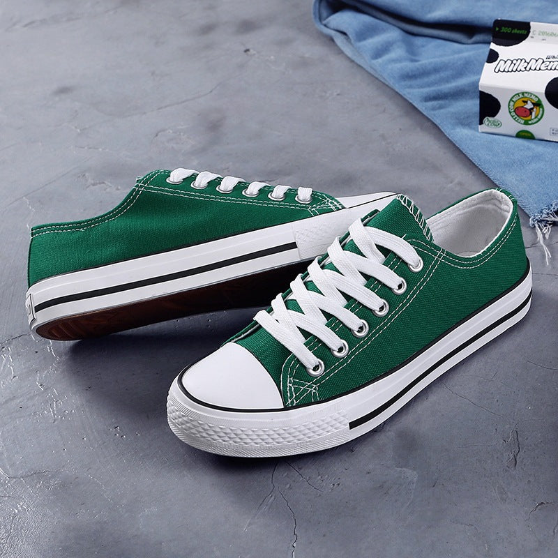 Women's Korean Evergreen Colored Flat Schoolgirl Candy Canvas Shoes Newgew