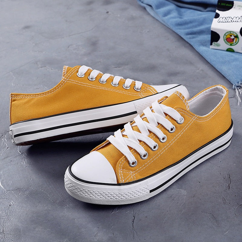 Women's Korean Evergreen Colored Flat Schoolgirl Candy Canvas Shoes Newgew