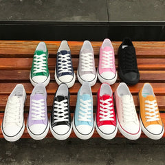 Women's Korean Evergreen Colored Flat Schoolgirl Candy Canvas Shoes Newgew