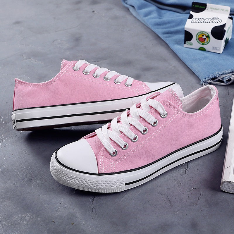 Women's Korean Evergreen Colored Flat Schoolgirl Candy Canvas Shoes Newgew