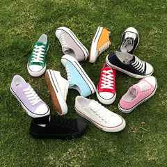 Women's Korean Evergreen Colored Flat Schoolgirl Candy Canvas Shoes Newgew