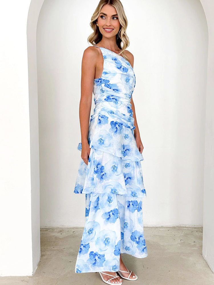 One-Shoulder Strappy Floral Print Dress Newgew Dresses