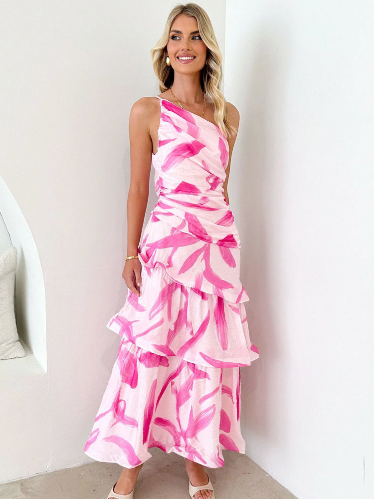 One-Shoulder Strappy Floral Print Dress Newgew Dresses