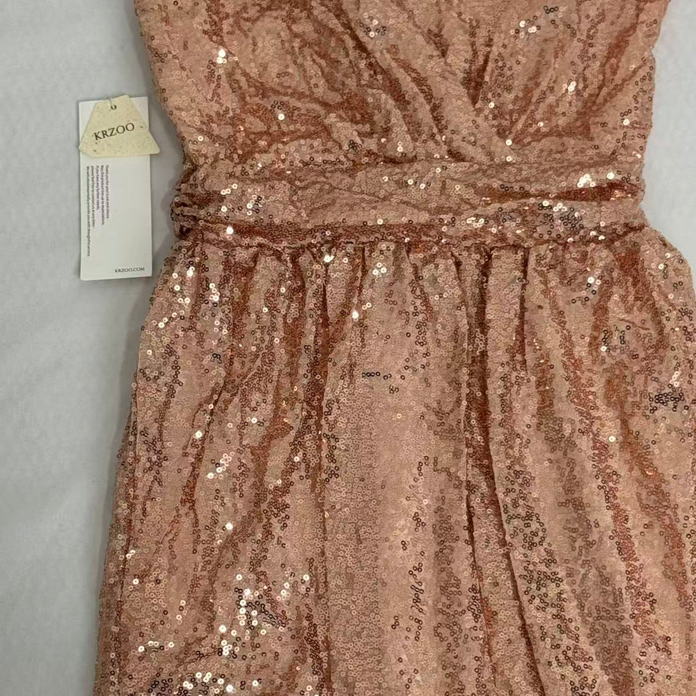 Sequined V-Neck Sleeveless Midi Dress PinTow
