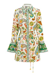 Exquisite And Fashionable Printed Trumpet Sleeve Mini Dress Newgew Dresses