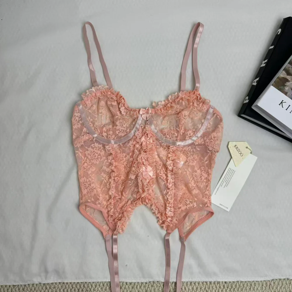 Cute Bow-Accented Sheer Slim-Fit Two-Piece Set PinTow