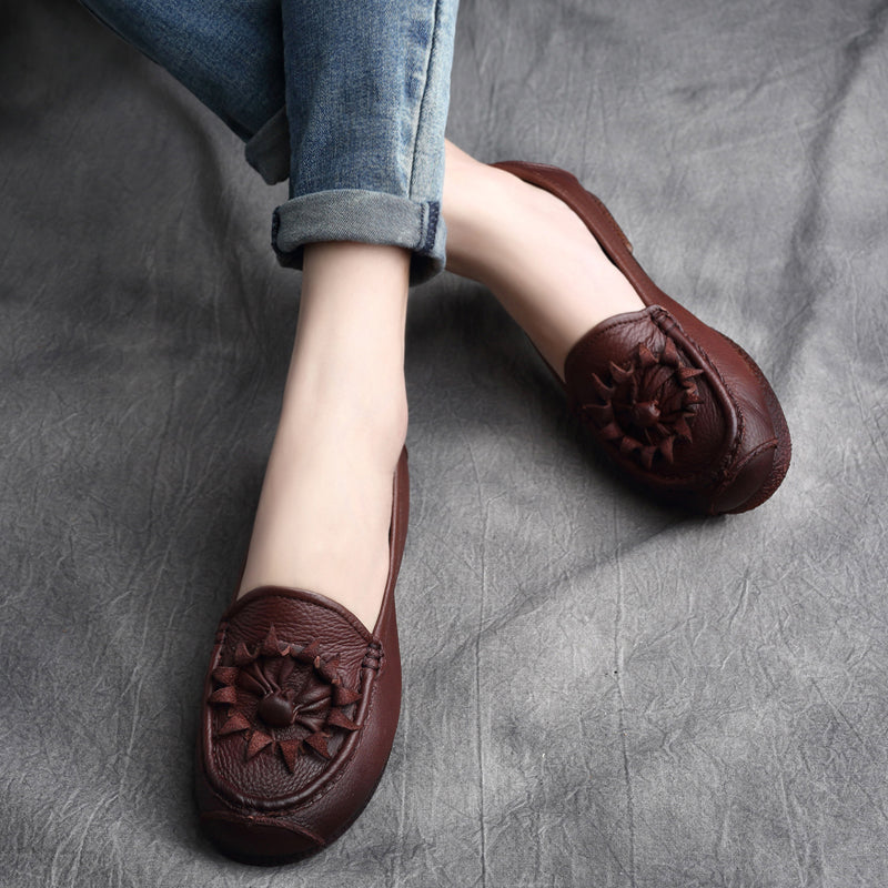 Women Retro Leather Handcraft Soft Casual Flats Newgew Shoes