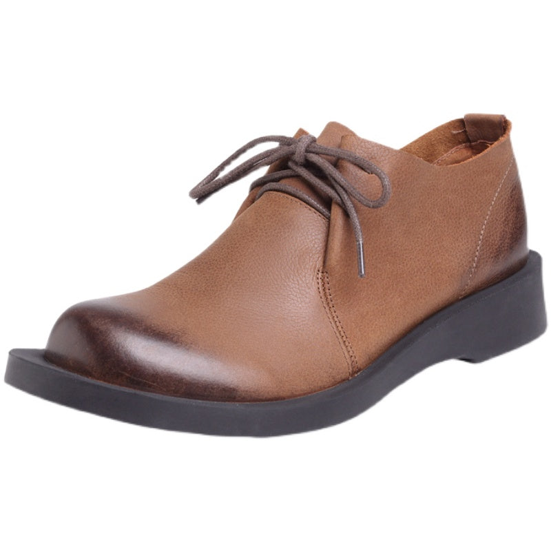 Women Retro Solid Cowhide Casual Shoes Newgew Shoes