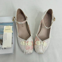 Block-Heel Shoes With Pearl-Embellished Straps PinTow