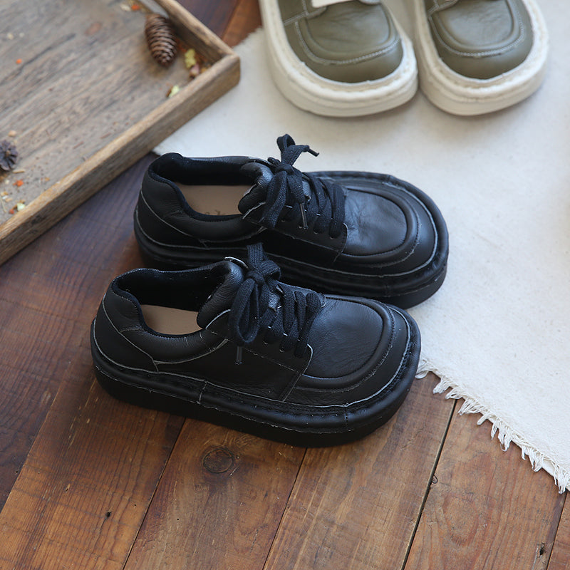 Women Retro Leather Thick Sole Casual Shoes Newgew Shoes