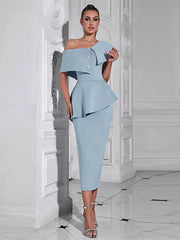 Blue Ruffled Off-Shoulder Dress Newgew Dresses