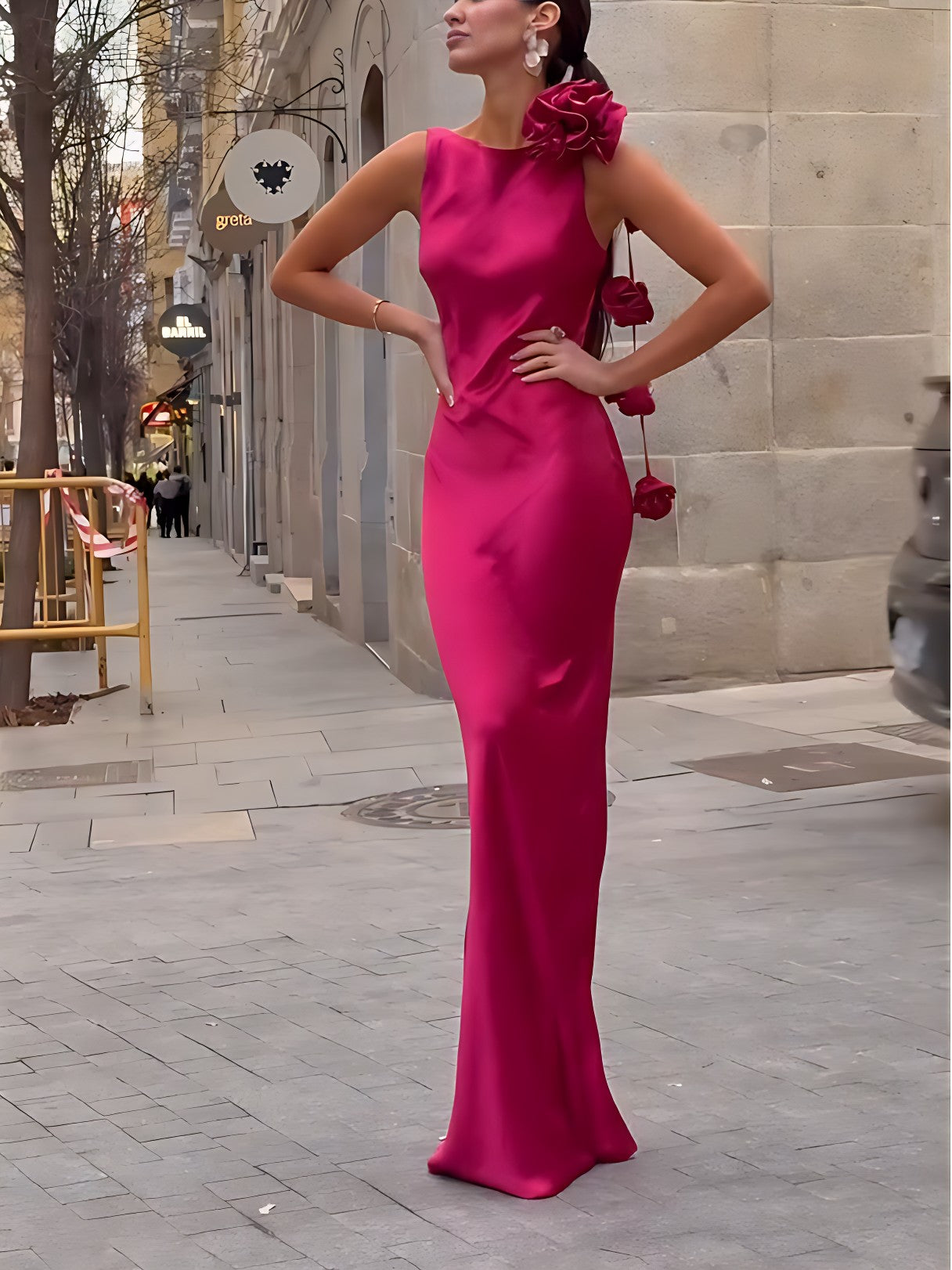 Formentera Flower Satin Ribbon Maxi Dress Newgew Dresses