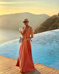 Satin  Elegant Maxi long Dress: Backless Halter Neck Newgew Dresses