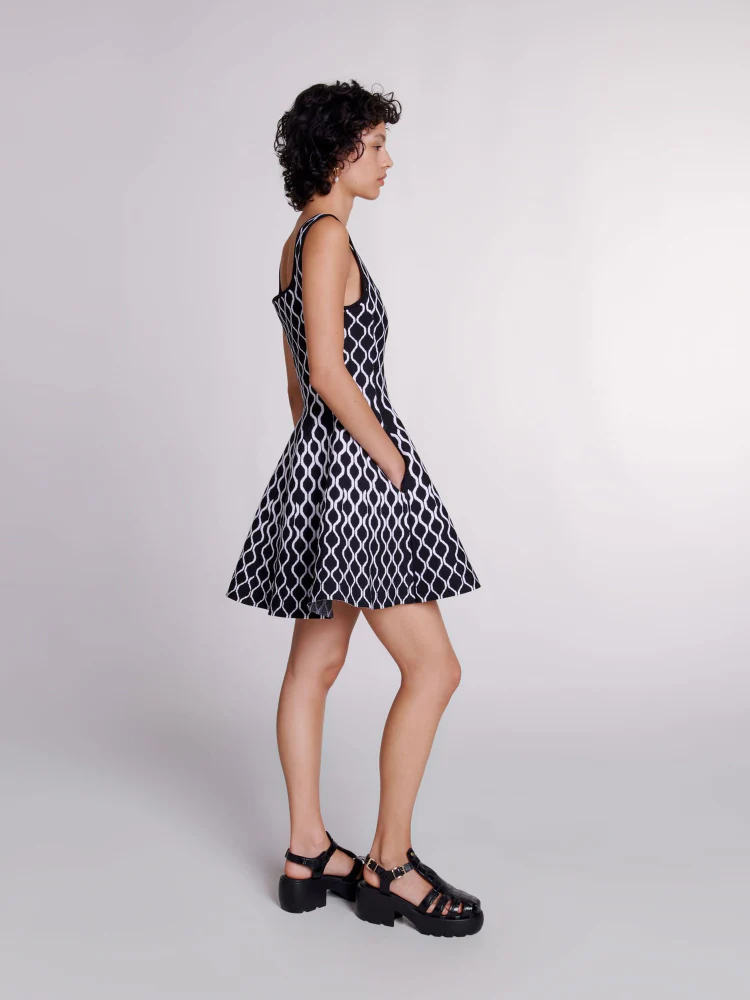 Mona Abstract Print Square Neck Mini Knit Dress Newgew Dresses