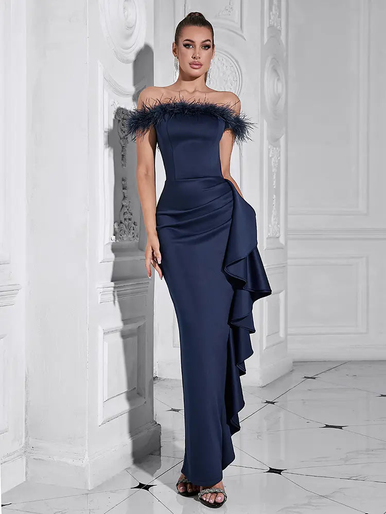Off-Shoulder Ruffle Fitted Gown Newgew Dresses