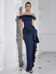 Off-Shoulder Ruffle Fitted Gown Newgew Dresses