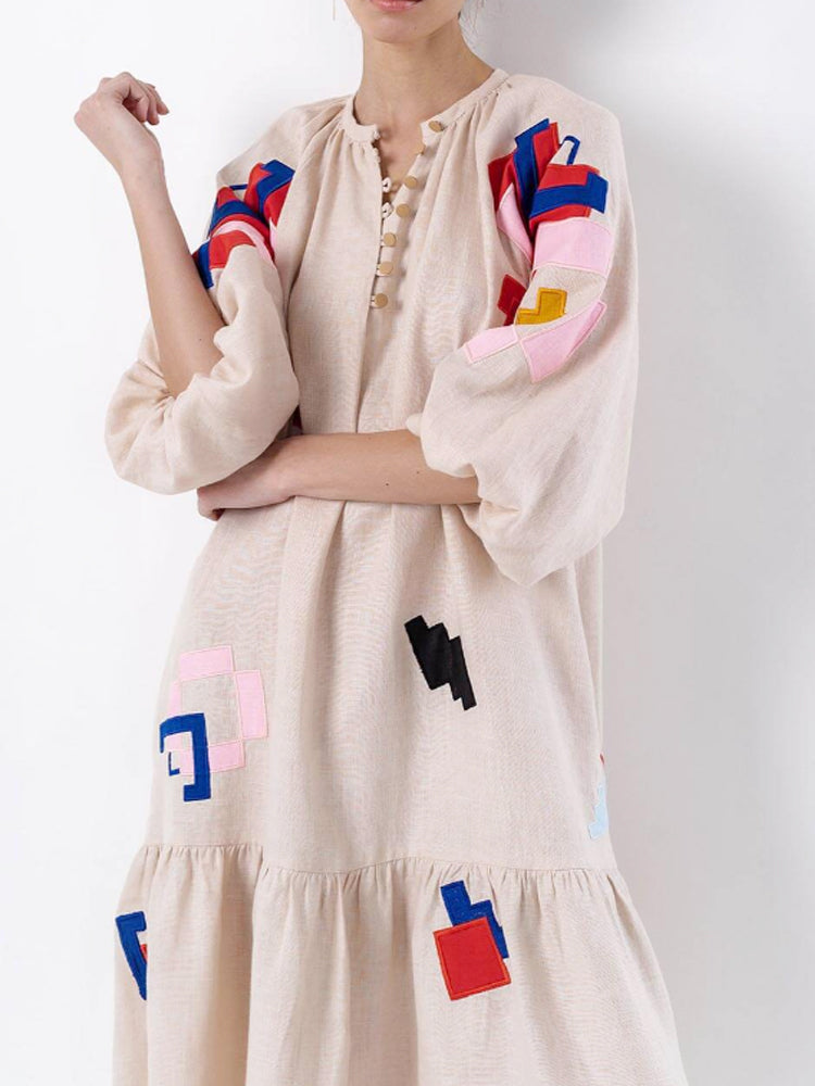 Loose Fit Printed Lantern Sleeve Casual Dress Newgew Dresses