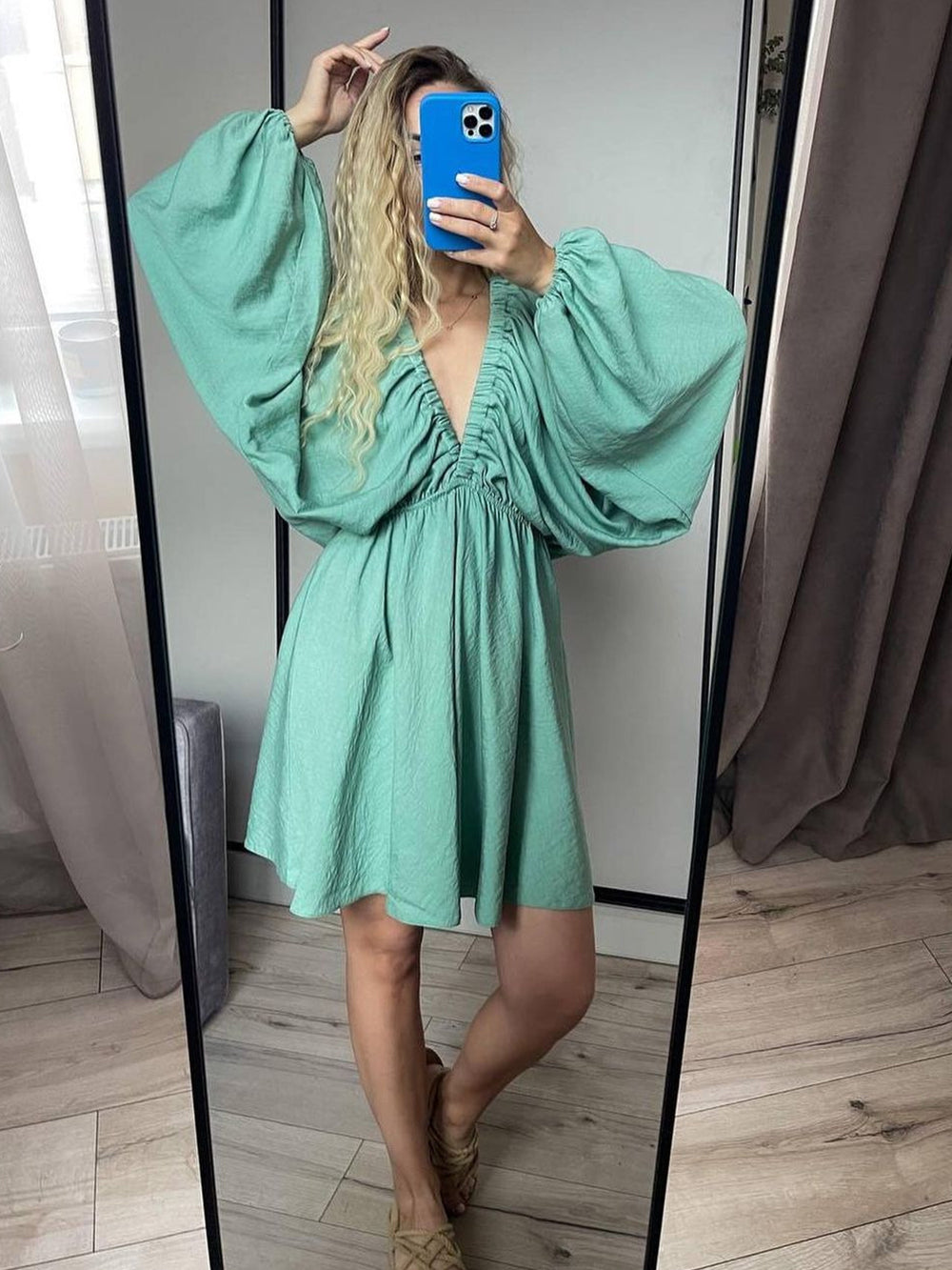 Woven Plunge Skater Mini Dress Newgew Dresses