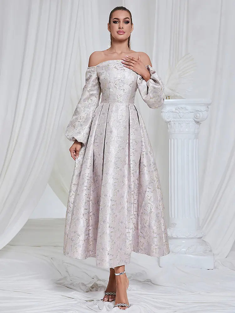 Off-Shoulder Jacquard Gown Newgew Dresses