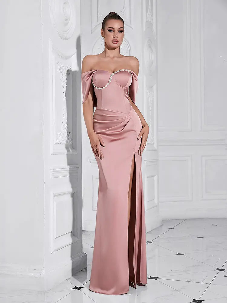 Elegant One-Shoulder Diamond-Detail Gown Newgew Dresses