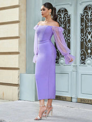 Off-Shoulder Mesh Sleeve Dress Newgew Dresses