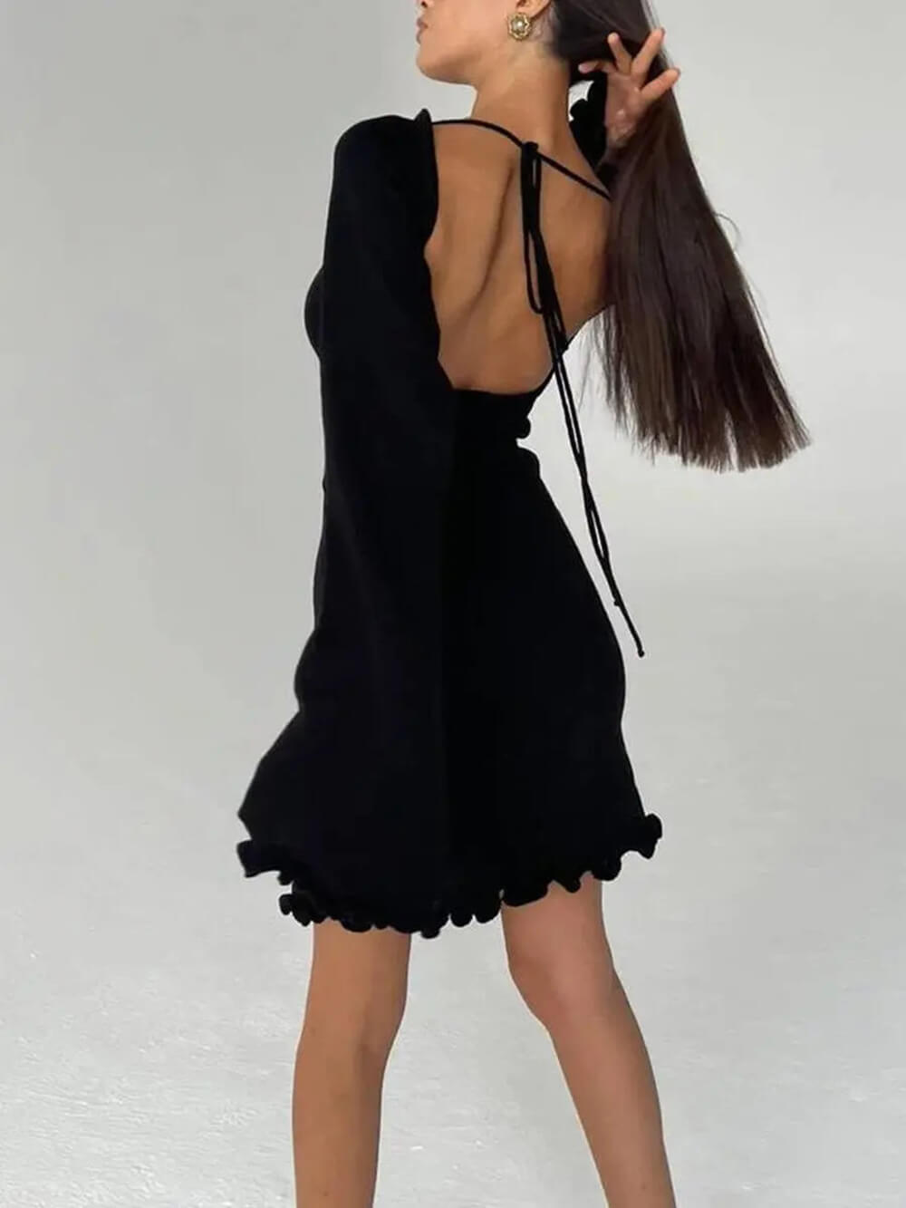 Round Neck Flounce Sleeve Short Dress Newgew Dresses