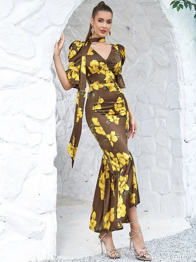 Vintage Puff Sleeve Slim Dress Newgew Dresses