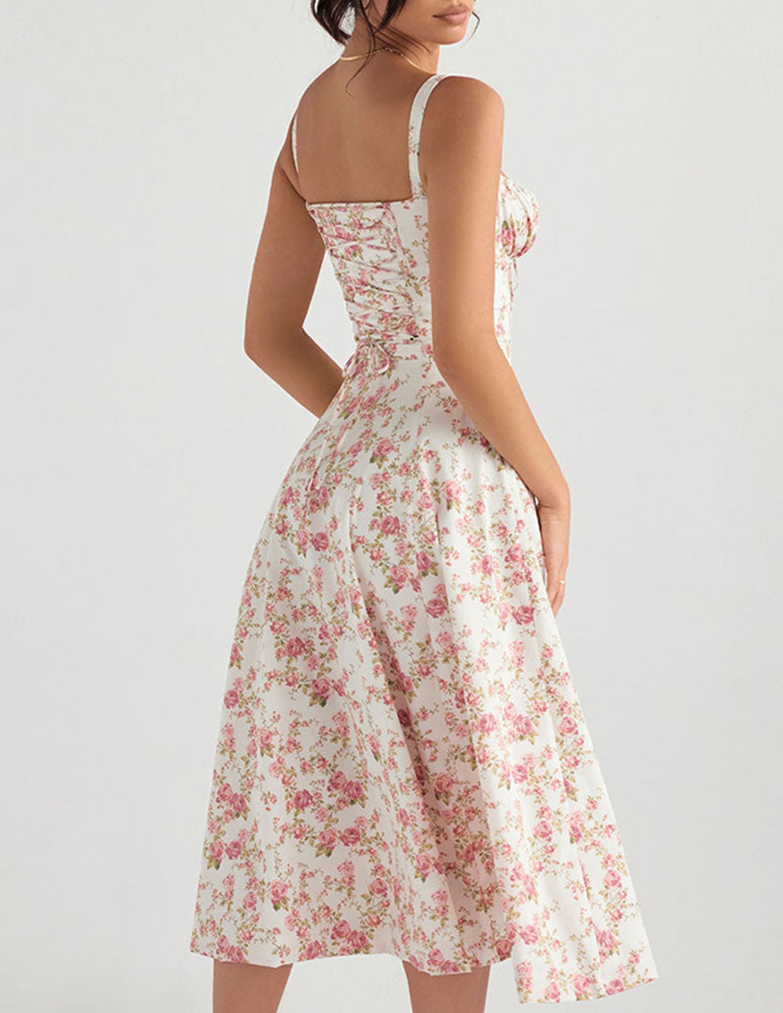 Rose Print Herringbone Slip Dress Newgew Dresses