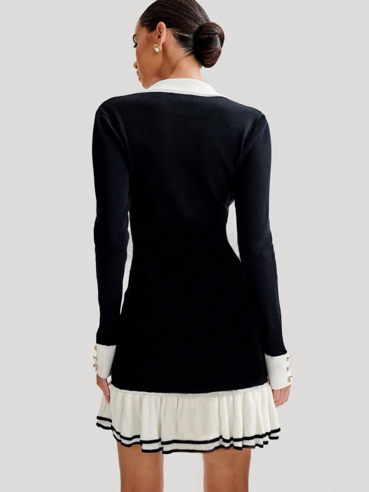 Ruffled Pearl Button Knit Mini Dress Newgew Dresses