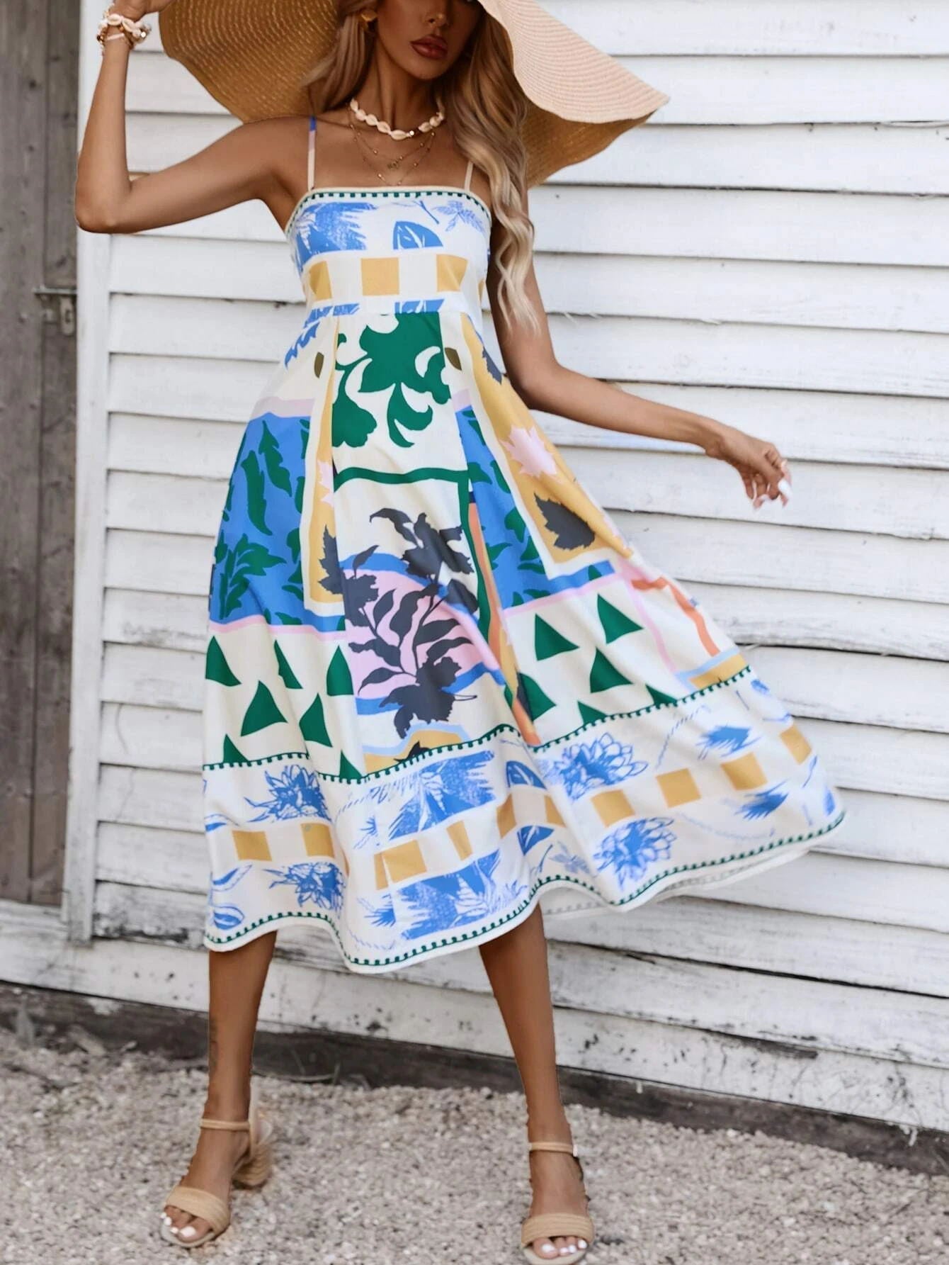Patchwork Slip Maxi Dress: Abstract Colorful Printed Newgew Dresses