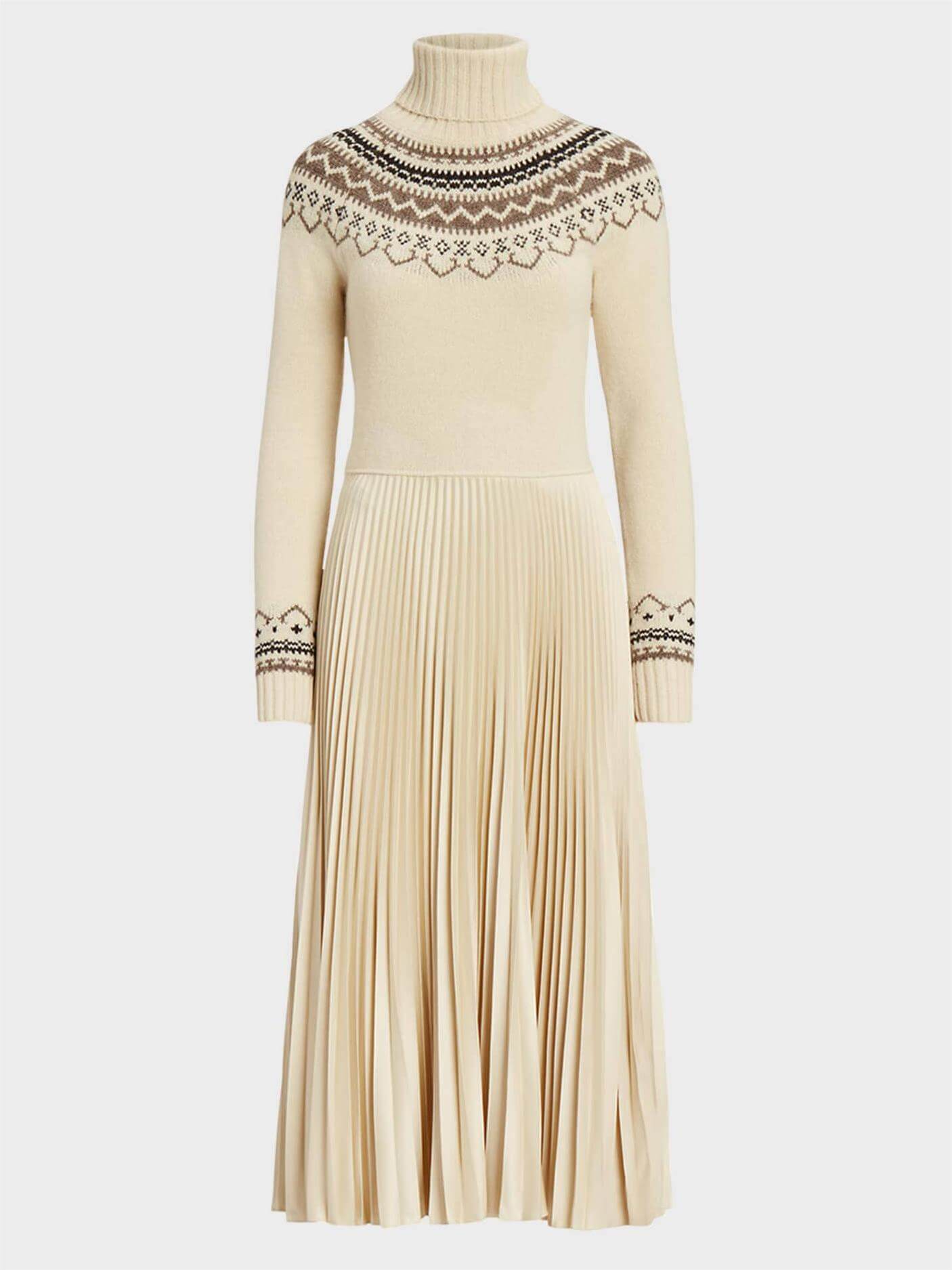 Hybrid Sweater-Pleated Turtleneck Dress Newgew Dresses