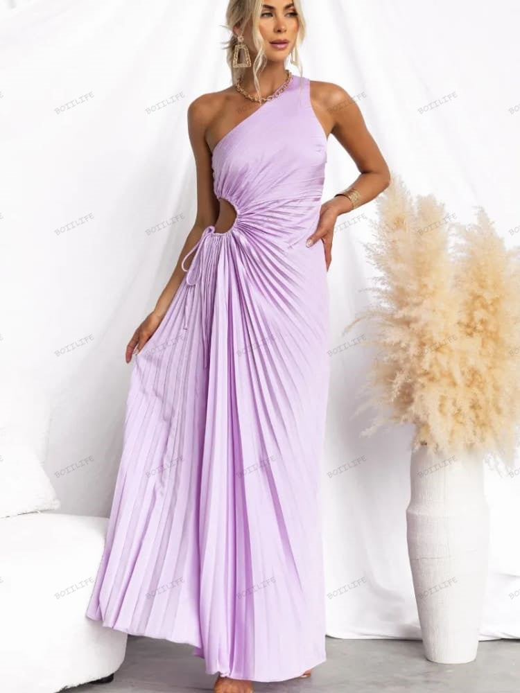 Pleated One-Shoulder Cut-Out Waist Gown Newgew Dresses