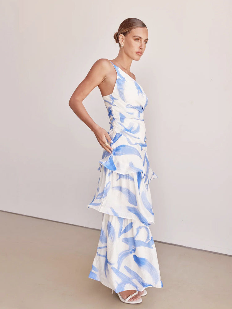 One-Shoulder Strappy Floral Print Dress Newgew Dresses