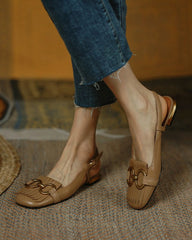 Solid Metallic Buckle Upper Sqaure-toe Flat Slip-on NewGew