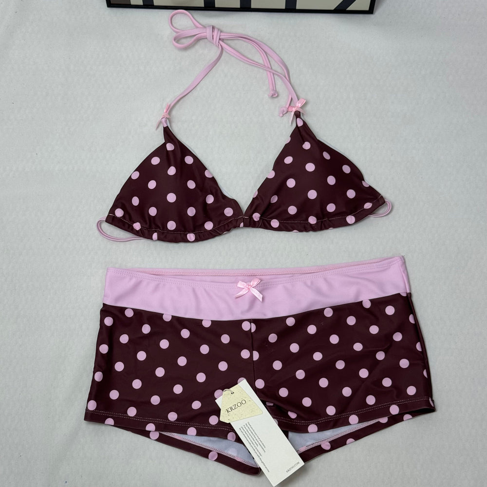 Dot-Pattern Two-Piece Strapless Swimsuit PinTow