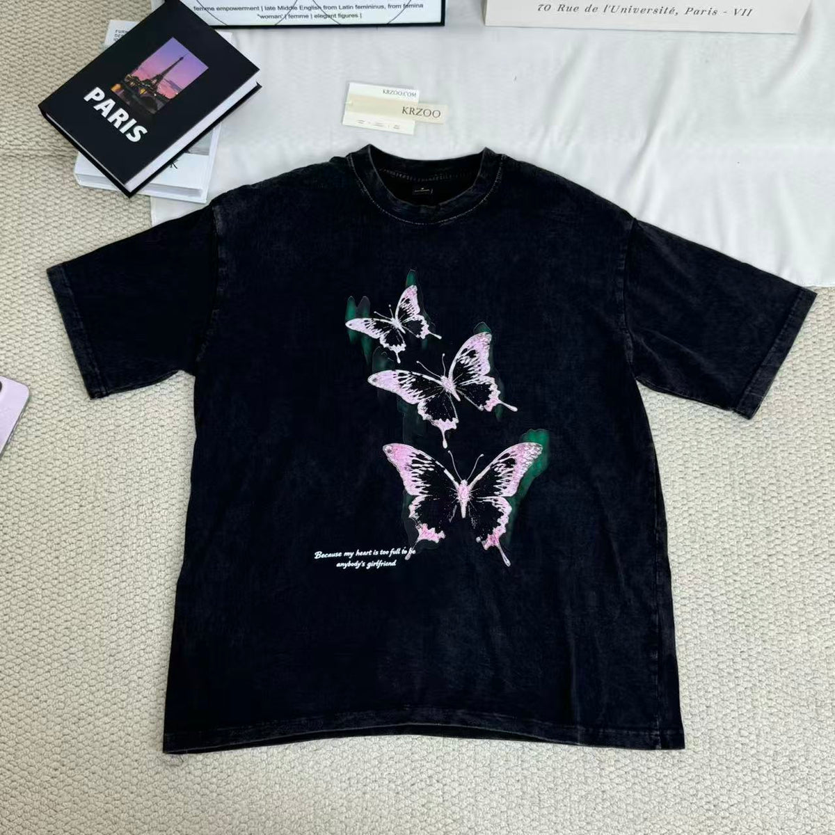 Butterfly Washed Distressed Vintage T-Shirt PinTow