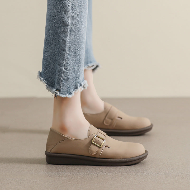 Women Retro Soft Leather Flat Casual Shoes Newgew Shoes