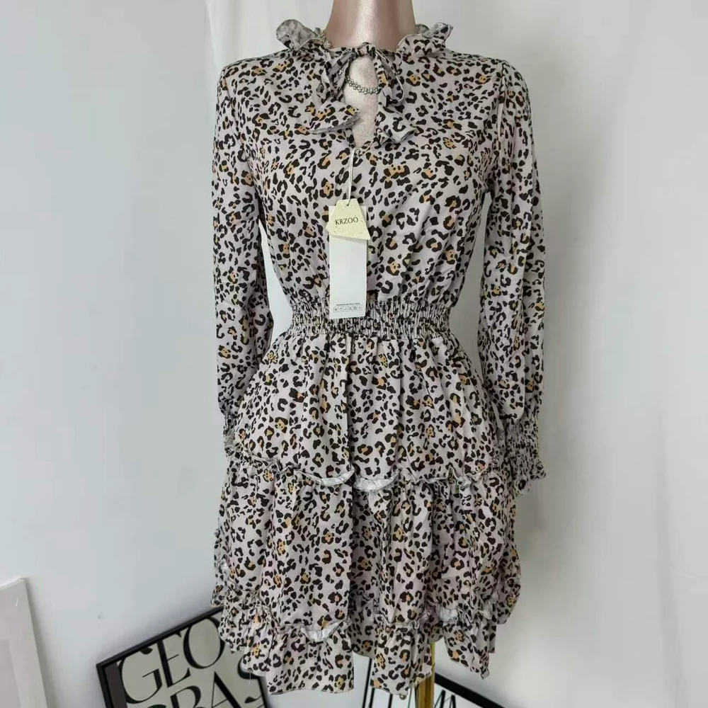 Leopard-Print Puff-Sleeve Dress PinTow
