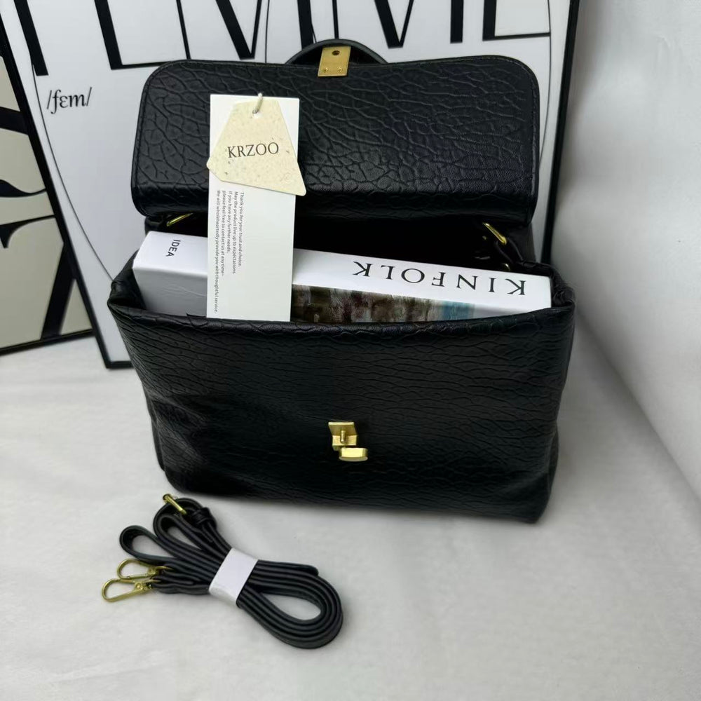 Large Black Leather Tote Bag PinTow