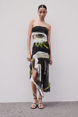 Gardenia Floral Mesh Pleat Tube Midi Dress Newgew Dresses