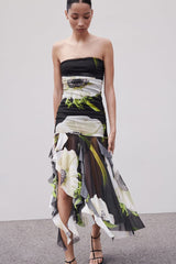 Gardenia Floral Mesh Pleat Tube Midi Dress Newgew Dresses
