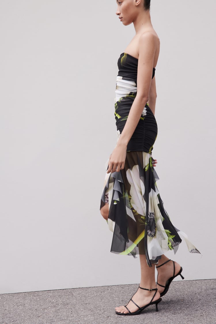 Gardenia Floral Mesh Pleat Tube Midi Dress Newgew Dresses