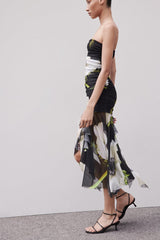 Gardenia Floral Mesh Pleat Tube Midi Dress Newgew Dresses