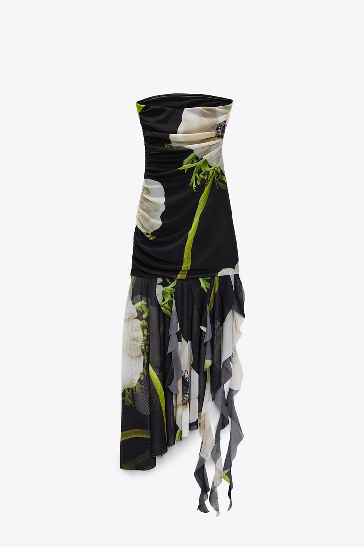 Gardenia Floral Mesh Pleat Tube Midi Dress Newgew Dresses