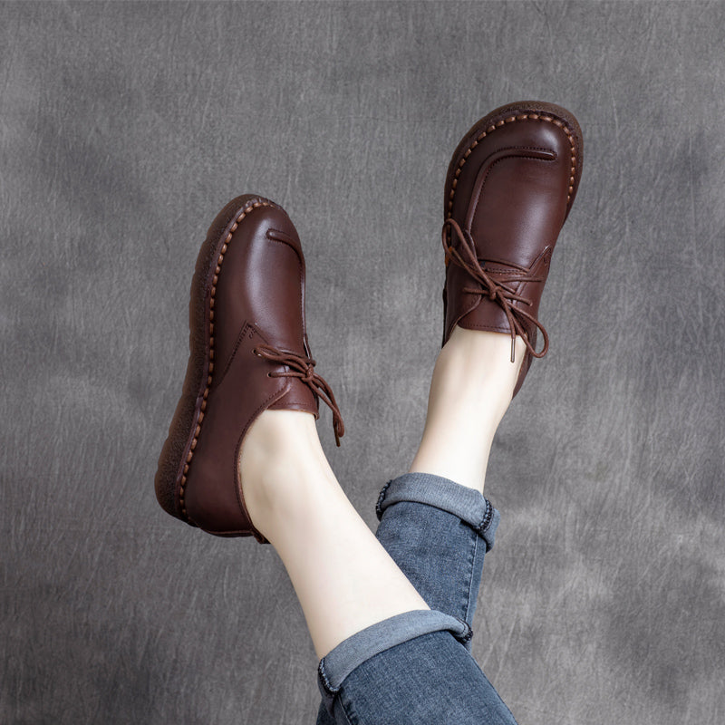 Women Retro Cowhide Handmade Soft Casual Shoes Newgew Shoes