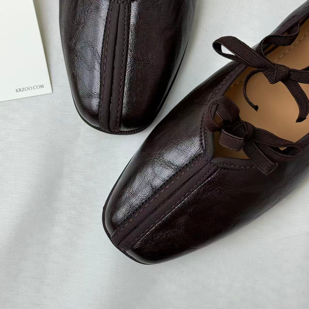 Soft-Leather Square-Toe Retro Bow Mary Janes PinTow