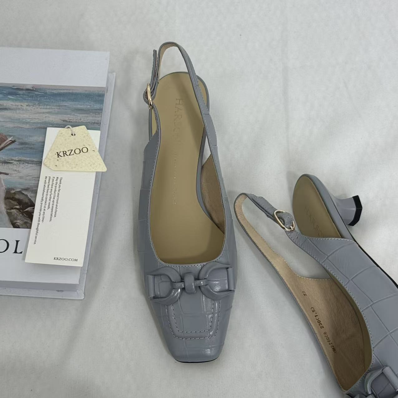 French-Style Square-Toe Block-Heel Slingbacks PinTow