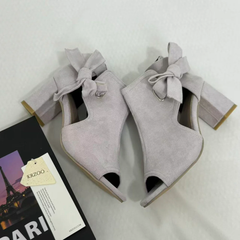Side-Cutout Lace-Up Block-Heel Sandals PinTow