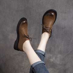 Women Retro Solid Cowhide Casual Shoes Newgew Shoes